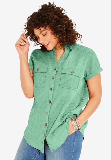 Seersucker Big Shirt, SOFT JADE, hi-res image number null