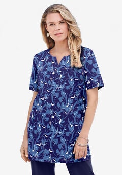 Print Notch Neck Soft Knit Tunic