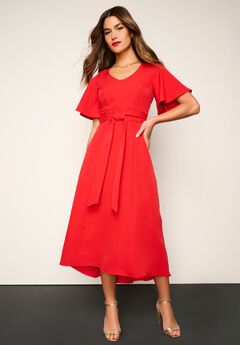 Plus Size Flutter Sleeve V-Neck Fit and Flare Bi-stretch Maxi Dress