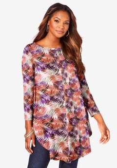 Plus Size Boatneck Swing Ultra Drape Tunic Top