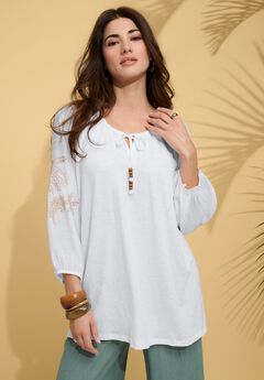 Plus Size Tie-Neck Puff Sleeve Blouse