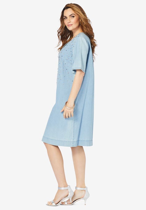 Embellished Denim Shirtdress, , alternate image number null