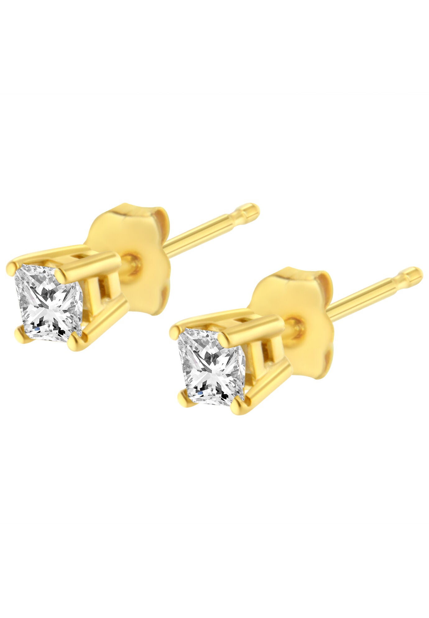 Yellow Gold Princesscut Diamond Petite Classic Square Stud Earrings, , alternate image number 3