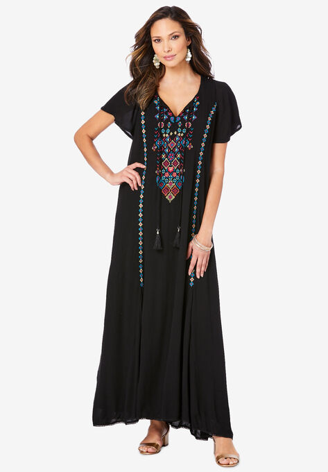 A-Line Embroidered Crinkle Maxi, MULTI FOLK EMBROIDERY, hi-res image number null