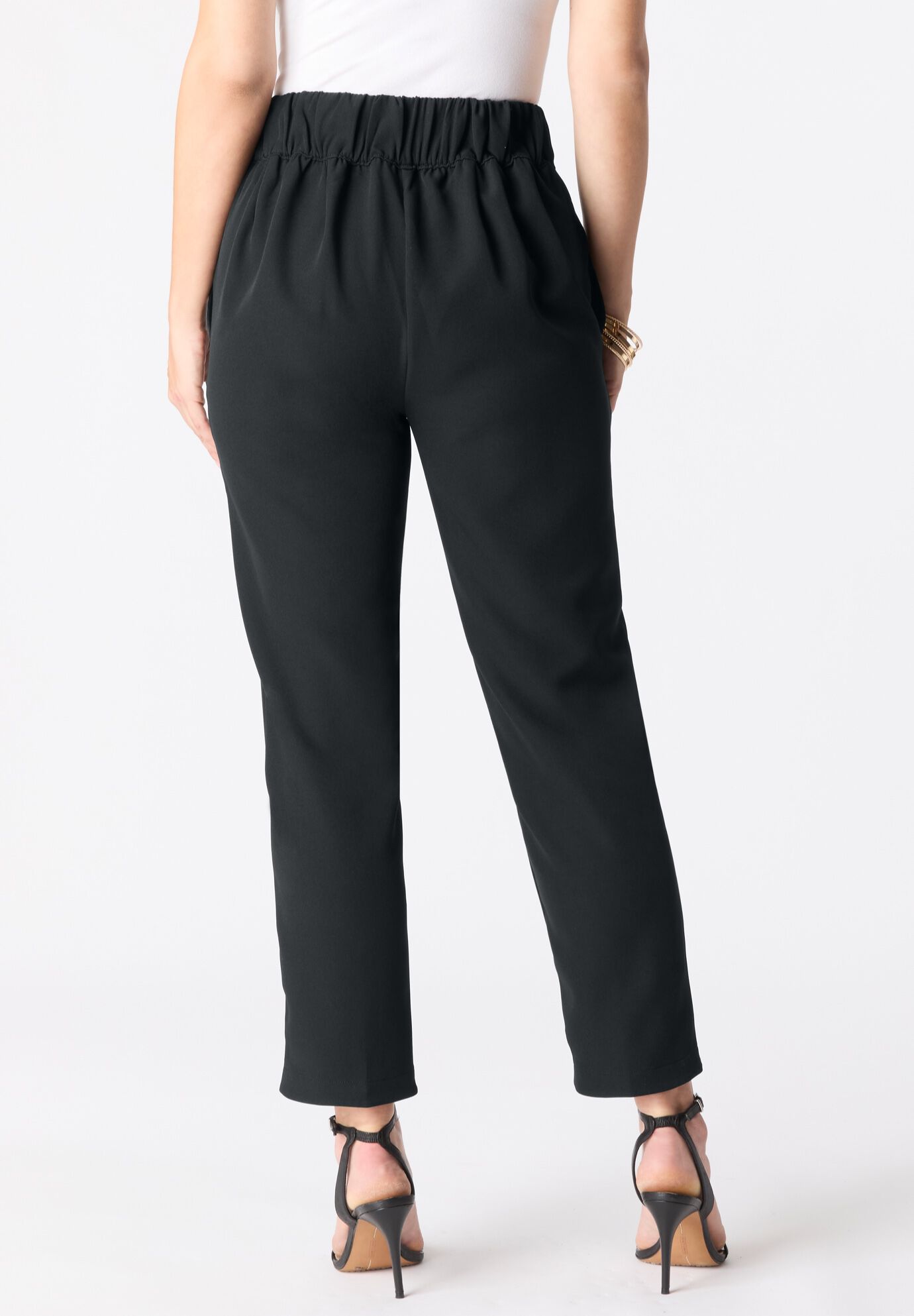 Plus Size Bi-Stretch Straight Leg Pull On Ankle Pant, BLACK, on-hover image number 1
