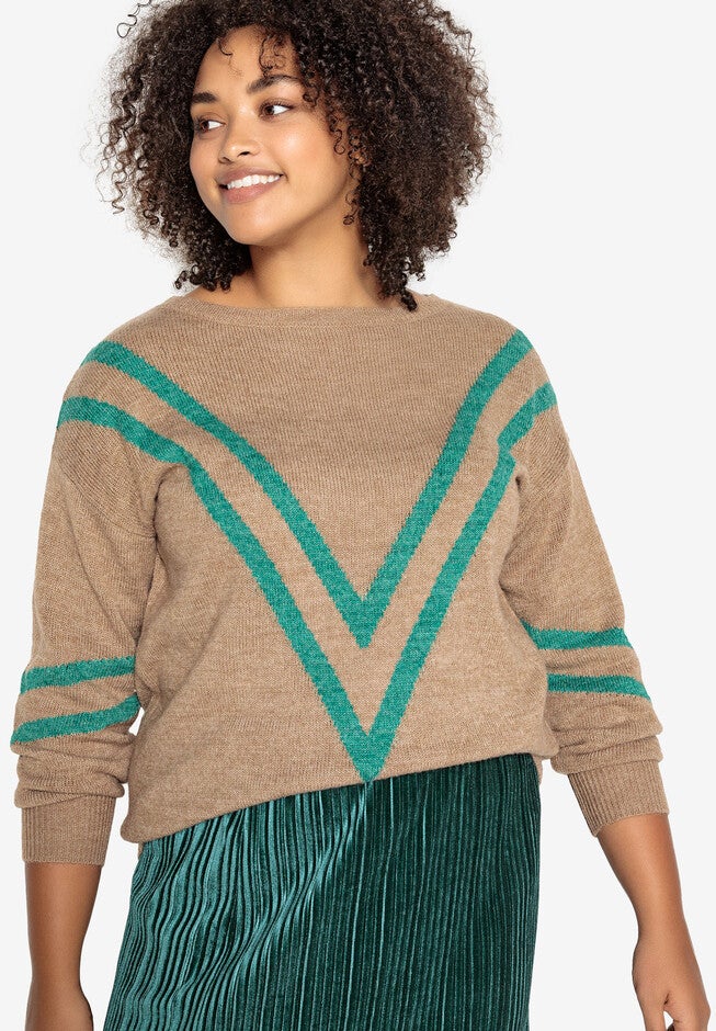 Chevron Stripe Pullover Castaluna , HEATHER CAMEL EVERGREEN, hi-res image number null