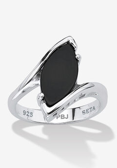 Marquise-Shaped Genuine Onyx .925 Sterling Silver Classic Ring