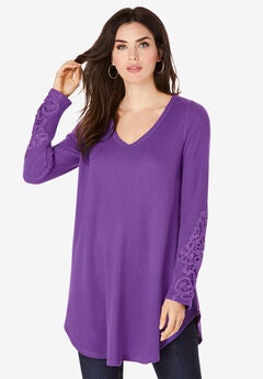 V-Neck Lace-Sleeve Thermal Tunic