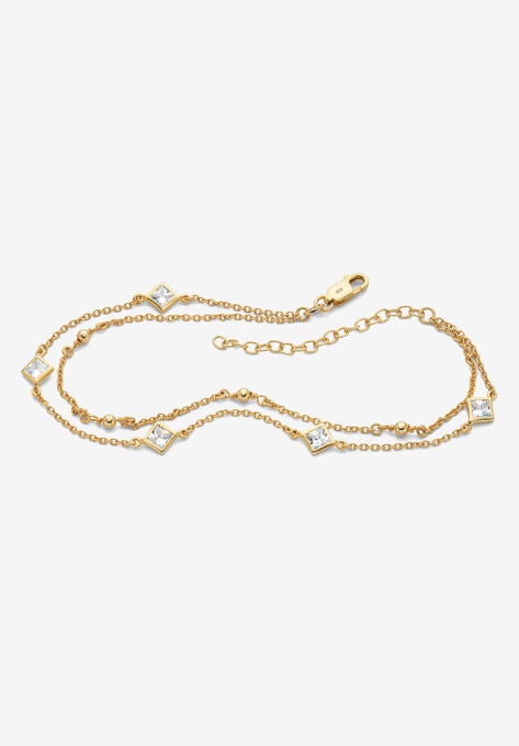 1.85 Cttw. Princess-Cut Cubic Zirconia Gold-Plated Silver Ankle Bracelet 11" Jewelry, CUBIC ZIRCONIA, hi-res image number null