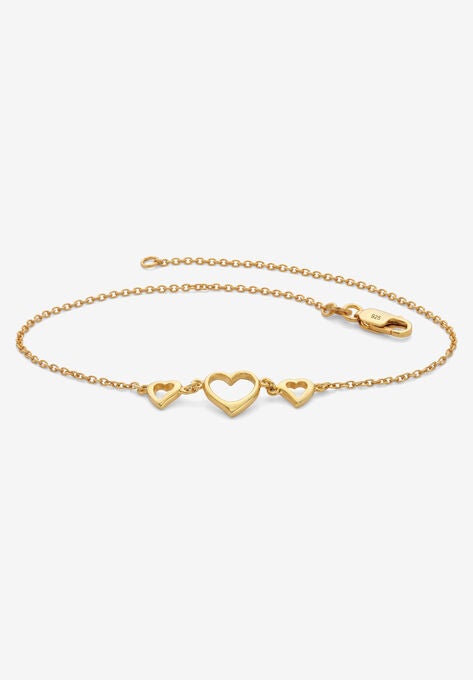 Yellow Gold Over Sterling Silver Triple Heart Ankle Bracelet, GOLD, hi-res image number null