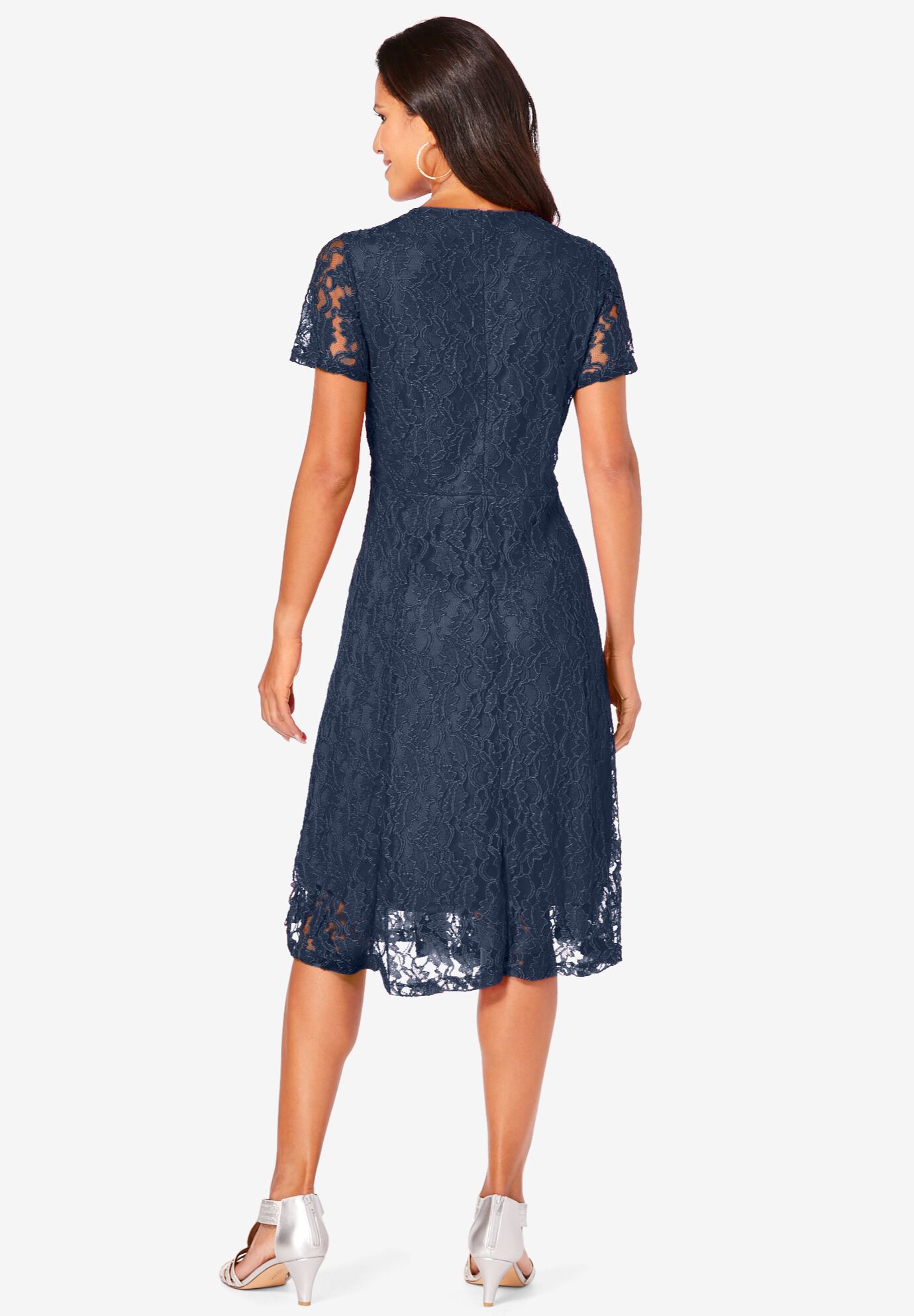 Fashionable Keyhole Lace Dress, Black Graphic Vine Roaman's