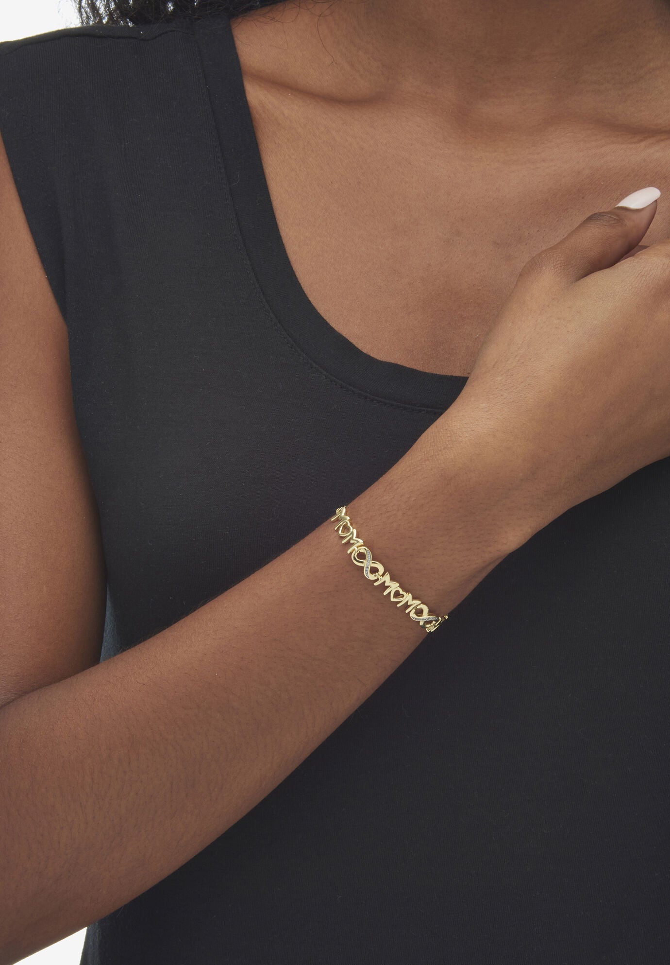 Gold-Plated Sterling Silver Diamond Accent "Mom" Slider Bracelet 10 inches, , alternate image number 3