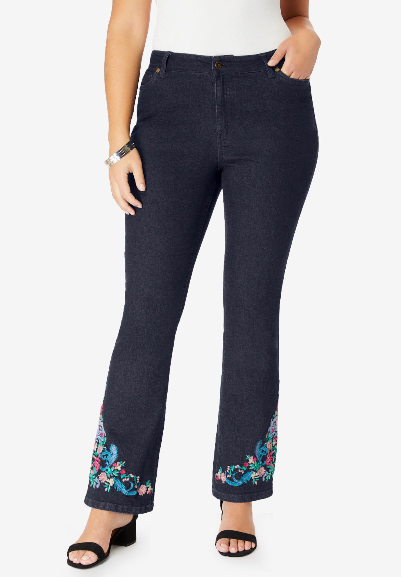 Plus Size Embroidered Bootcut Jean, INDIGO FLOWER PAISLEY, hi-res image number 0