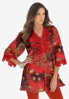 Plus Size Juliet Lace Trim Button-Down Shirt