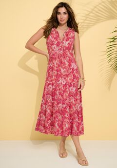 Plus Size Hand-Crinkled Sleeveless Tiered Maxi Dress