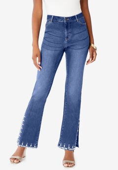 Invisible Stretch® Rhinestone-Detail Split Flare-Leg Jean