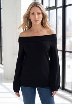 Plus Size Off-The-Shoulder Blouson Sleeve Sweater