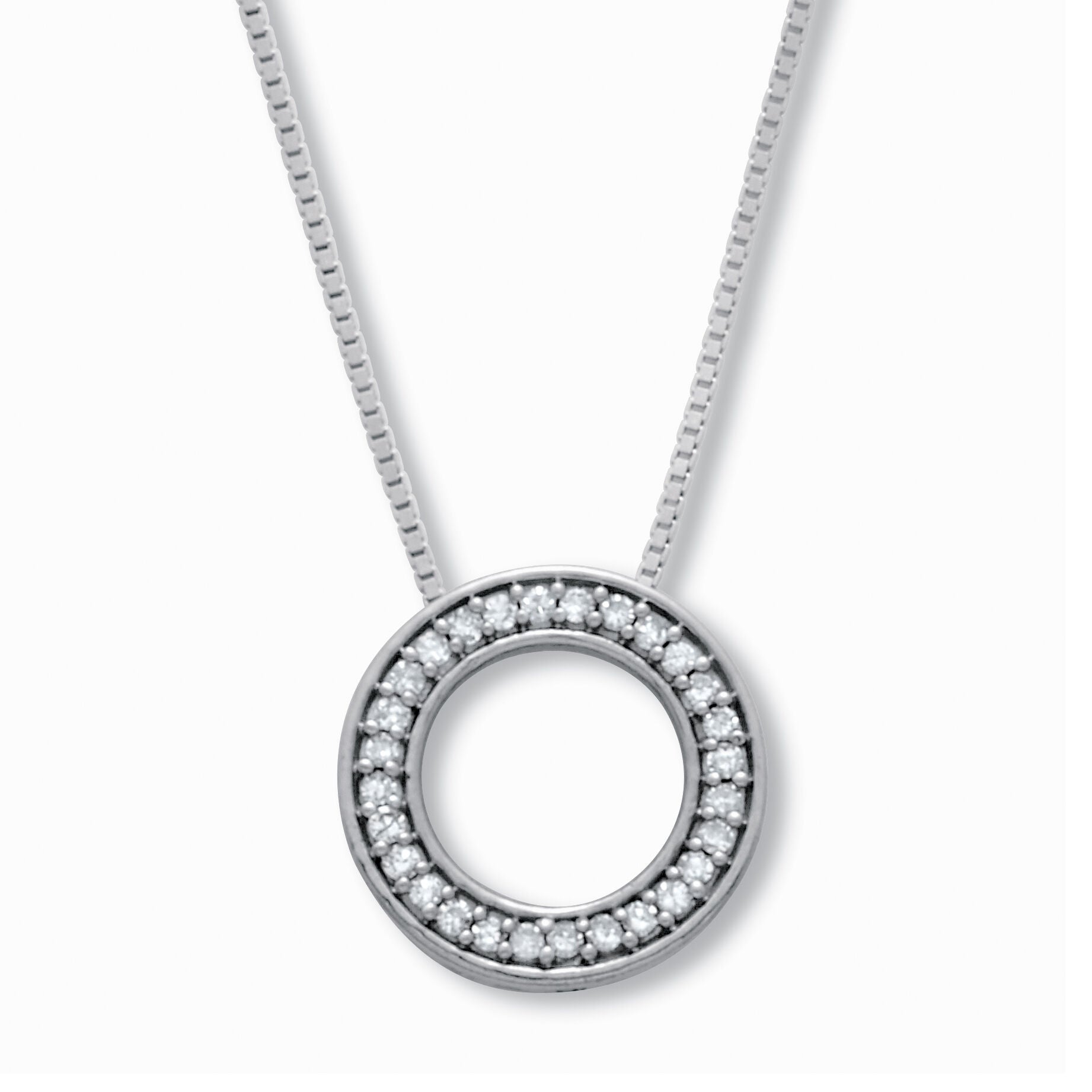 .14 TCW Diamond Sterling Silver Circle Necklace 18 Inches, WHITE, hi-res image number 0