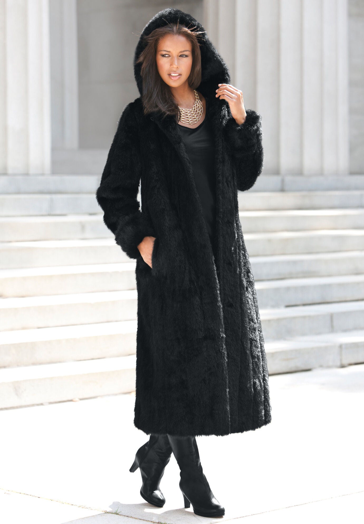 Plus Size Hooded Faux Fur Coat, , alternate image number 4