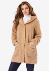 Hooded Textured Fleece Coat, SOFT CAMEL, hi-res image number null