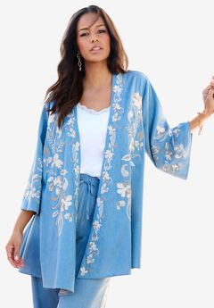 Embroidered Chambray Kimono
