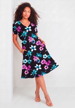 Plus Size Stretch Knit Pocket Swing Dress