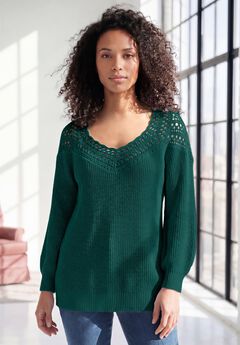 Plus Size Crochet Pullover Sweater with Sweetheart Neckline