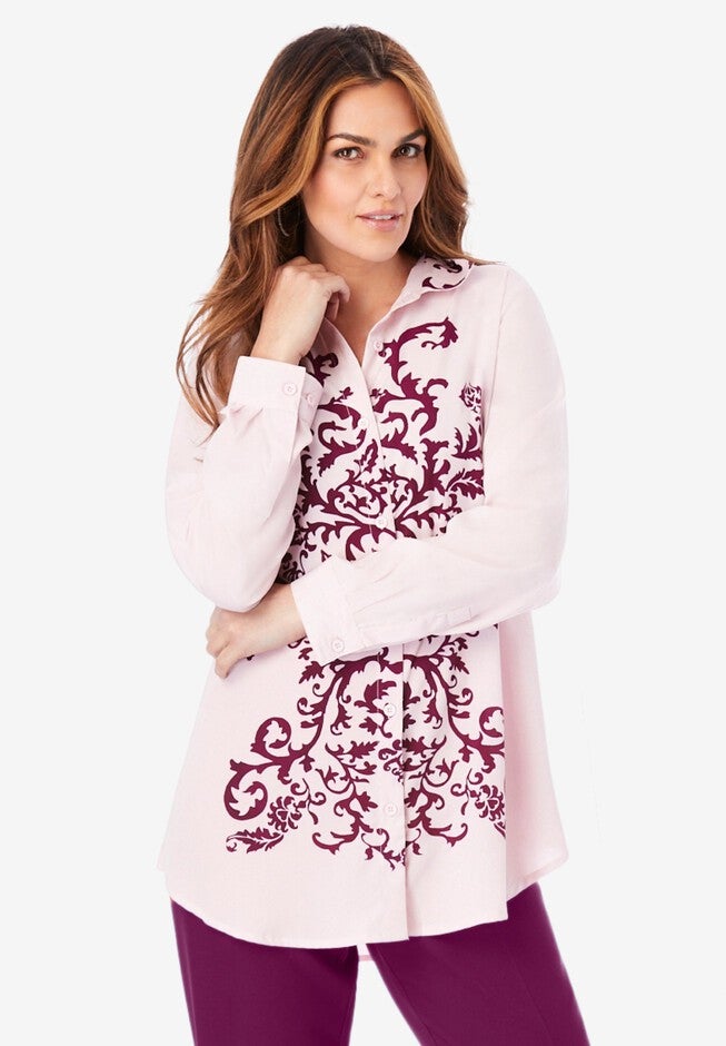 Scroll Print Shirt, PINK DAMASK SCROLL, hi-res image number 0