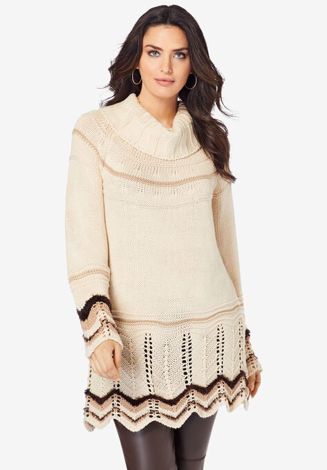 Chevron Border Sweater, OATMEAL STRIPE, hi-res image number null