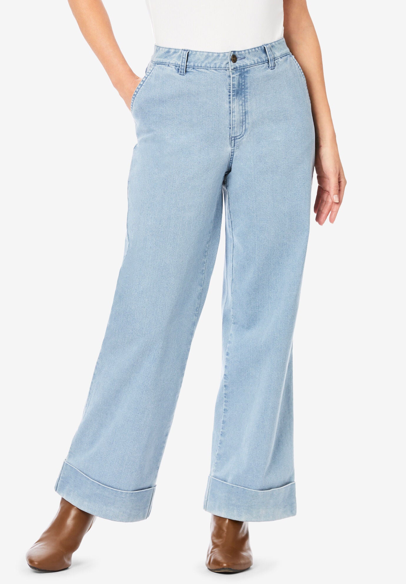 Invisible Stretch&reg; Contour High-Waisted Wide-Leg Jean, LIGHT WASH, hi-res image number 0
