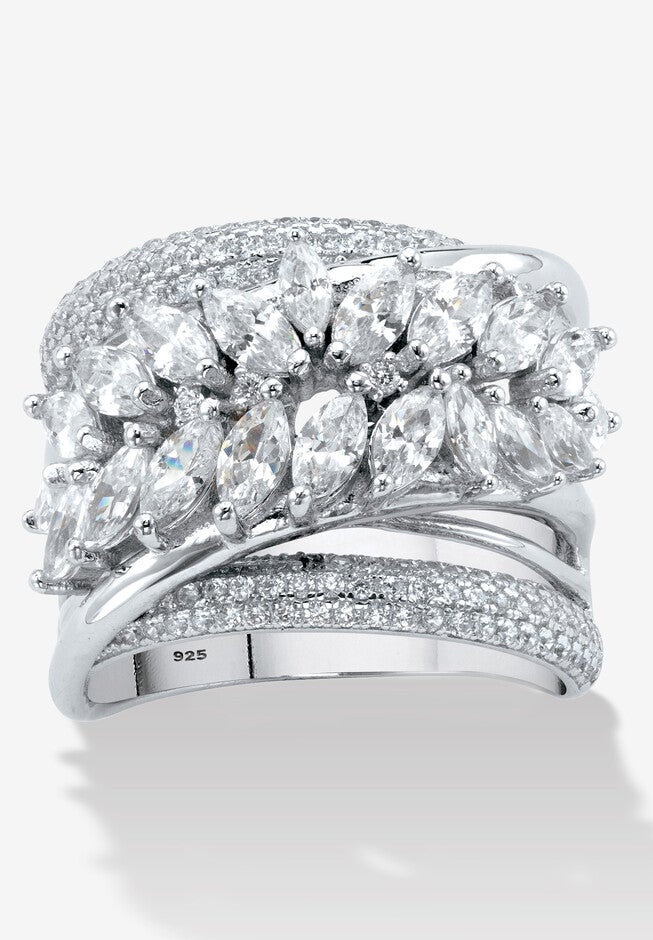 4.18 Cttw. Platinum-Plated Sterling Silver Marquise-Cut Cubic Zirconia Ring, SILVER, hi-res image number 0