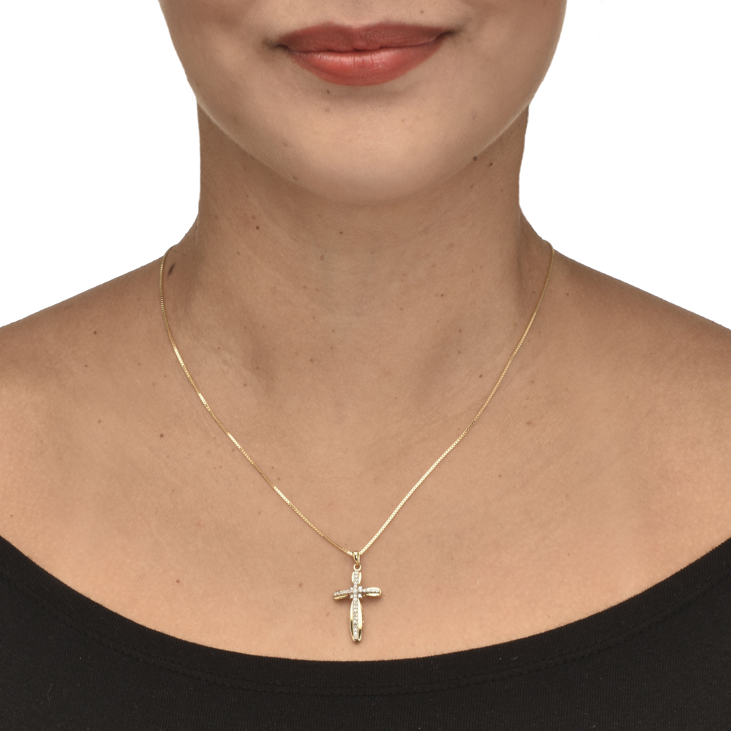 .16 TCW Diamond 18K Gold-Plated Sterling Silver Cross Pendant 18 Inches, WHITE, alternate image number 2