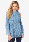 Lace Cold-Shoulder Top, SOFT SKY, hi-res image number null