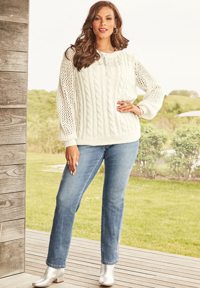 Metallic Cable-Knit Sweater, , alternate image number 3