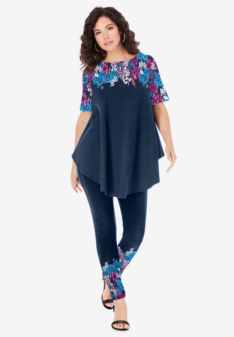 Placement-Print Set, NAVY GARDEN MEDALLION, hi-res image number null