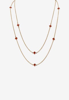 Gold Tone Endless 48" Necklace with Princess Cut Birthstone