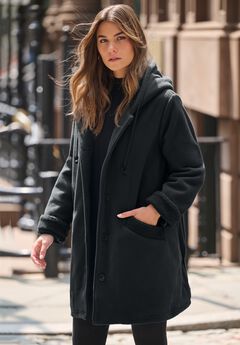 Hooded Button Front Plush Fleece Coat