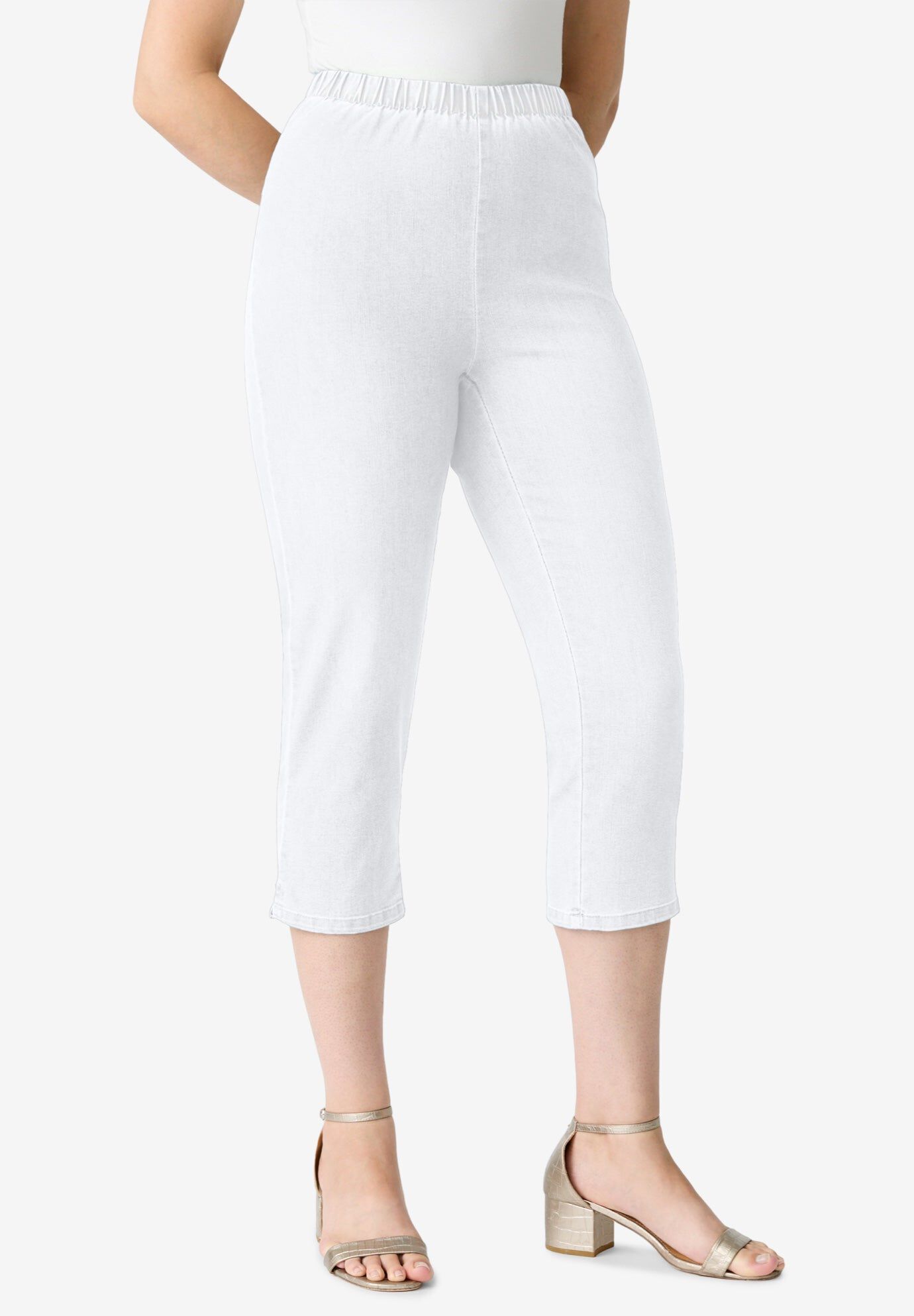 Plus Size Comfort Stretch Capri Jean, WHITE DENIM, hi-res image number 0