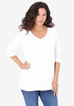 Plus Size Cotton V Neck T Shirts