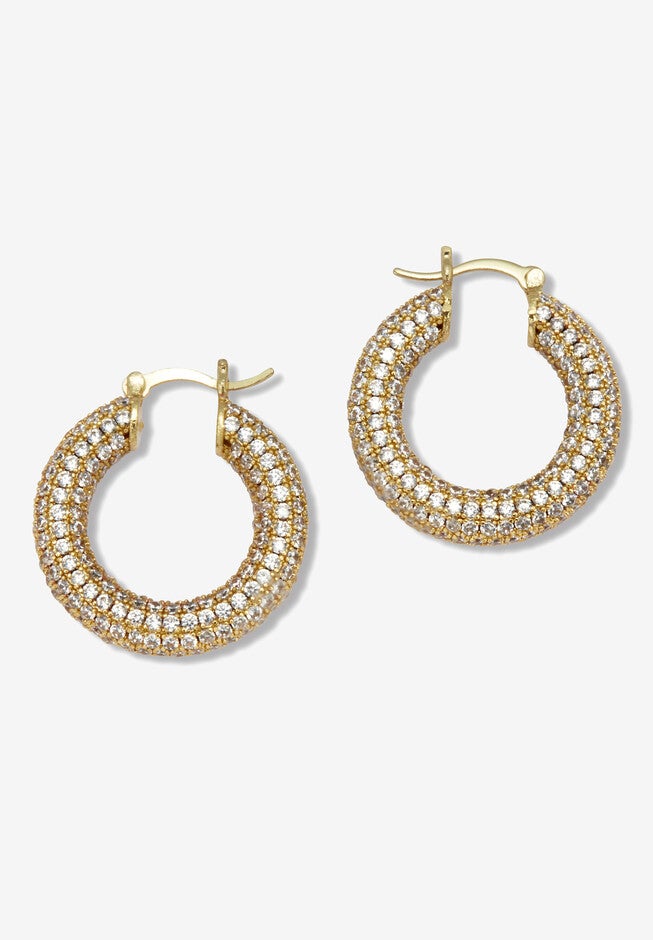 Round Crystal Goldtone Hoop Earrings, 26Mm, , on-hover image number null