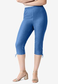 Plus Size Comfort Stretch Lace Up Capri Jean