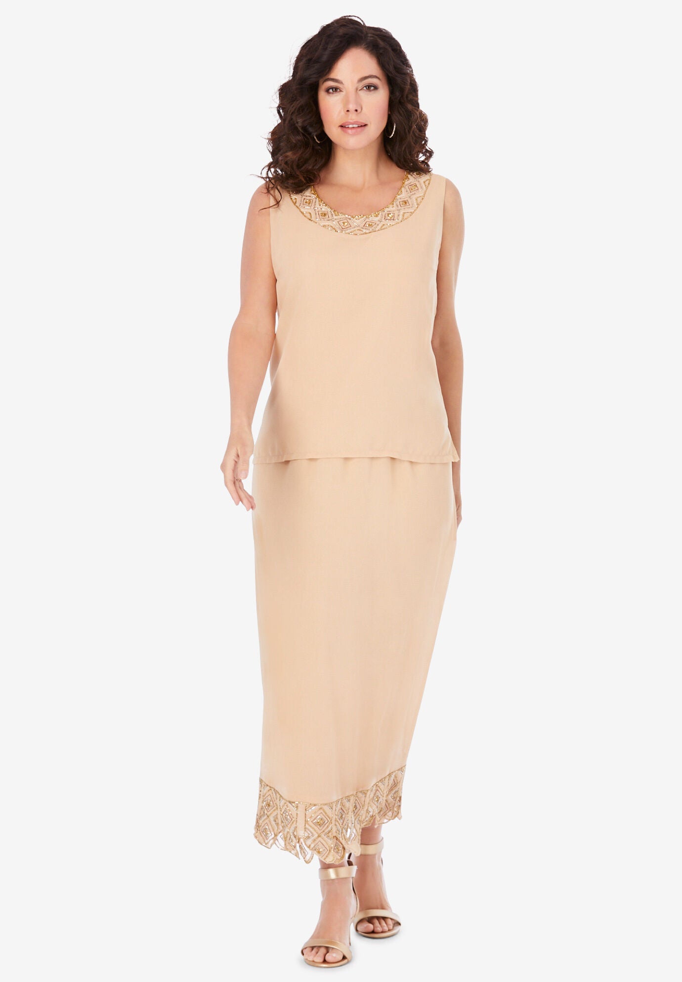 Fashionable 3Piece Skirt Set, Sparkling Champagne Roaman's