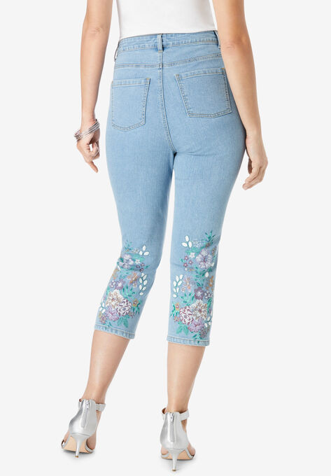 Floral Print Straight-Leg Capri Jean, , on-hover image number null