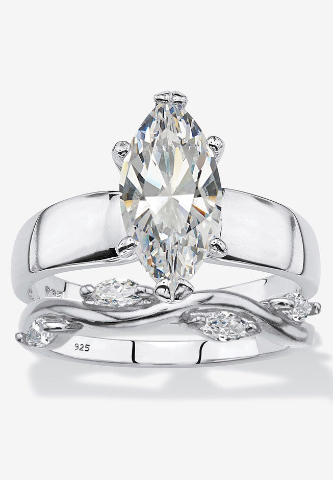 2.51 Tcw Cubic Zirconia .925 Silver 2-Piece Solitaire And Vine Bridal Ring Set, SILVER, hi-res image number 0