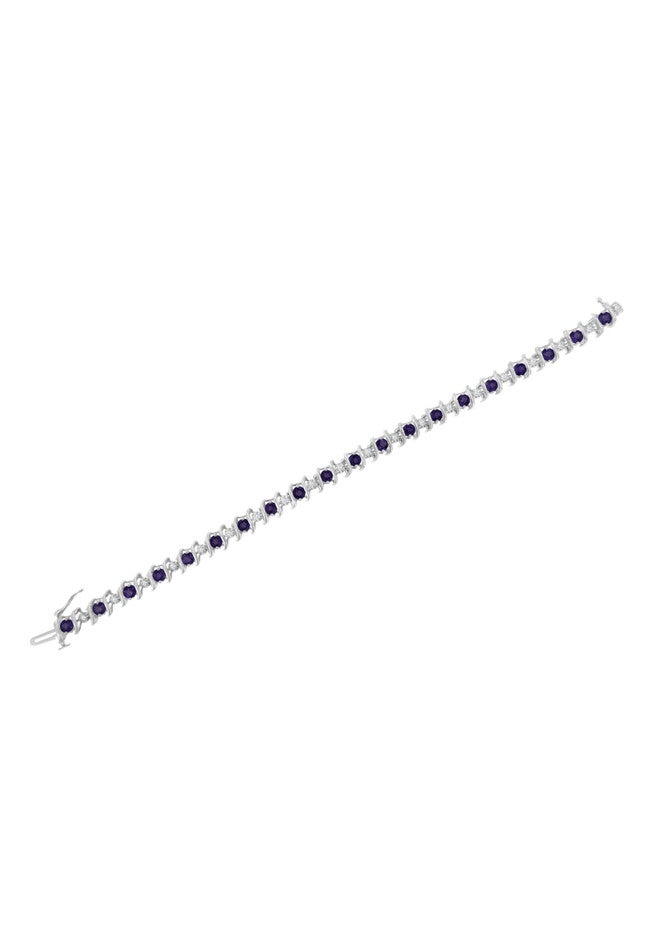 Sterling Silver Gemstone & Round Diamond Tennis Bracelet Purple Amethyst February Birthstone, , alternate image number 4
