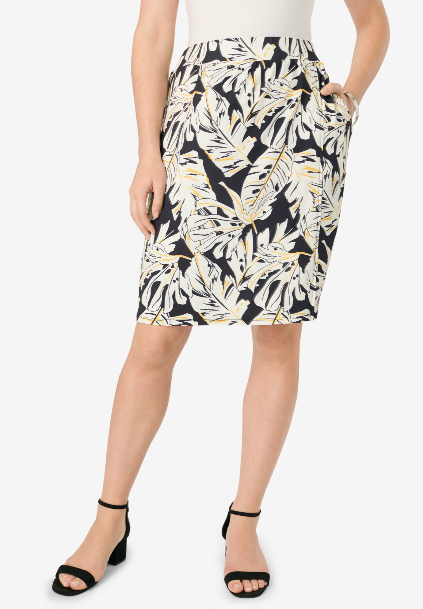 Ultrasmooth&reg; Fabric A-Line Skort, BLACK GRAPHIC PALMS, alternate image number 4