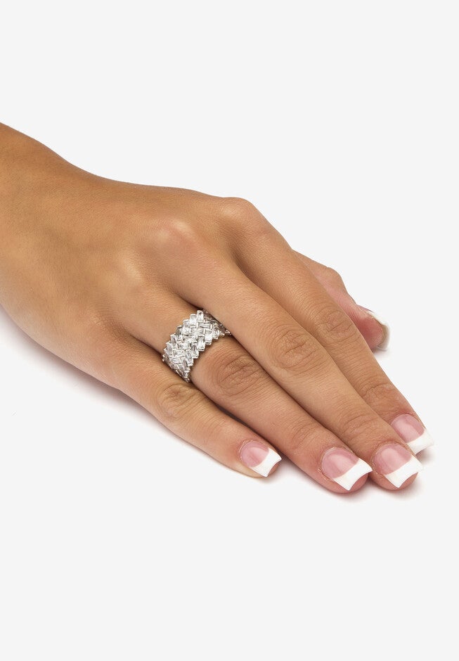 9.66 Tcw Cubic Zirconia Baguette Chevron Ring In Platinum-Plated Sterling Silver, , alternate image number 2