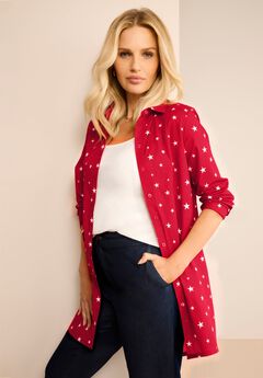 Kate Long-Sleeve Crisp Cotton-Blend Button-Front Tunic