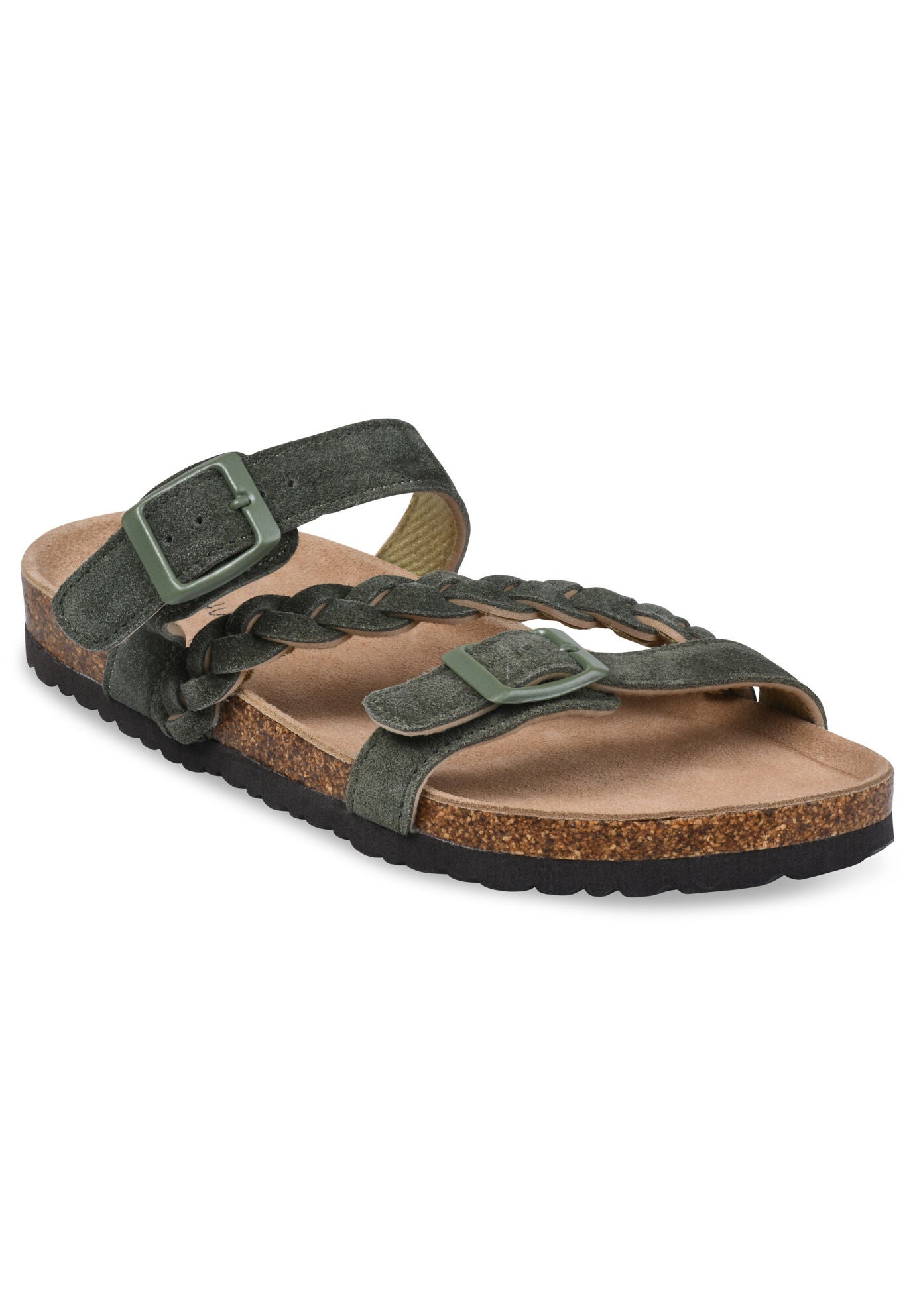 Braided Adjustable 2 Strap Footbed Sandal, OLIVE, hi-res image number 0
