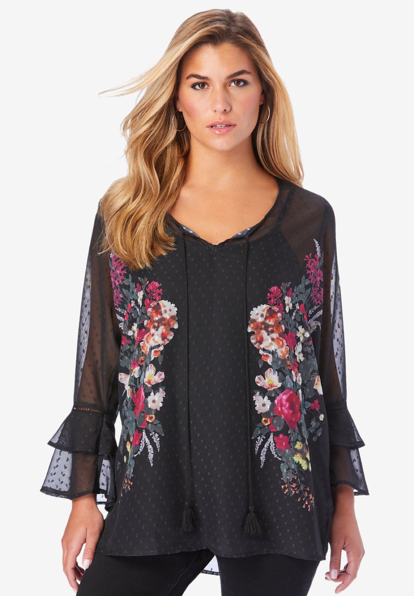 Swiss Dot Georgette Top, BLACK, hi-res image number 0